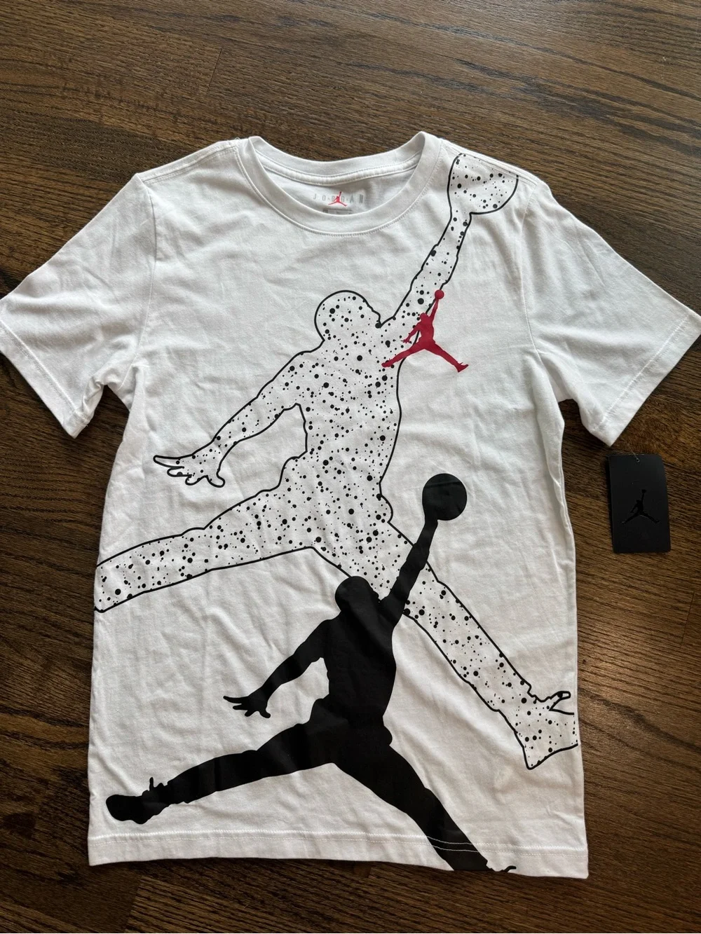 Jordan White Tee with Black Silhouette and Red Jumpman Accent